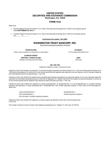 Thumbnail Washington Trust Bancorp 10-Q Quarterly Report FY 