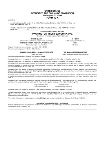 Thumbnail Washington Trust Bancorp 10-K Annual Report 