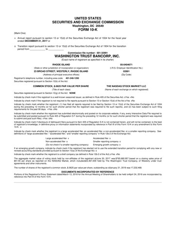 Thumbnail Washington Trust Bancorp 10-K Annual Report 