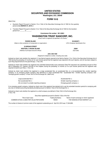 Thumbnail Washington Trust Bancorp 10-Q Quarterly Report FY 