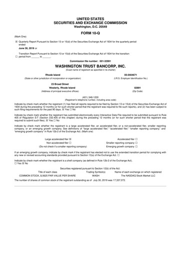 Thumbnail Washington Trust Bancorp 10-Q Quarterly Report FY 