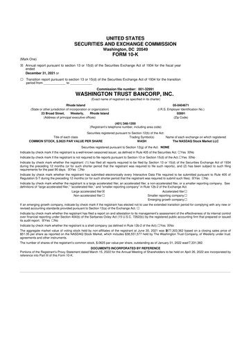 Thumbnail Washington Trust Bancorp 10-K Annual Report 