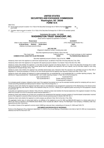Thumbnail Washington Trust Bancorp 10-K Annual Report 