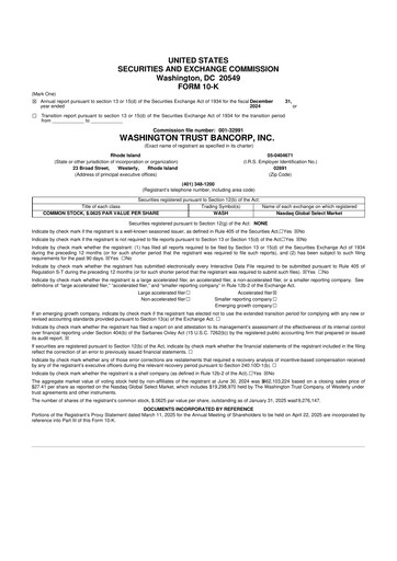 Thumbnail Washington Trust Bancorp 10-K Annual Report 