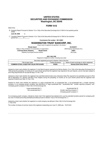 Miniature Washington Trust Bancorp 10-Q Rapport trimestriel 2026 