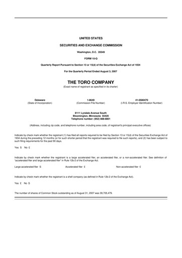 Thumbnail The Toro Company
 10-Q Quarterly Report FY 