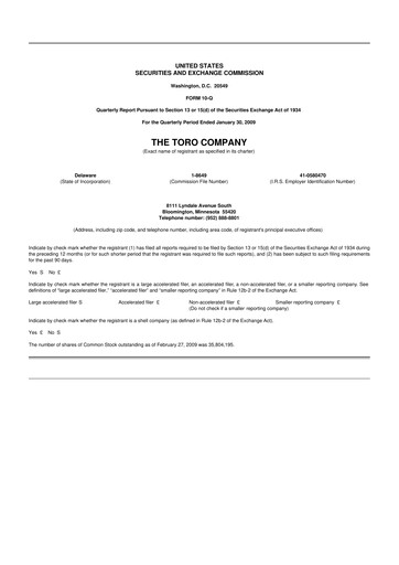 Thumbnail The Toro Company
 10-Q Quarterly Report FY 