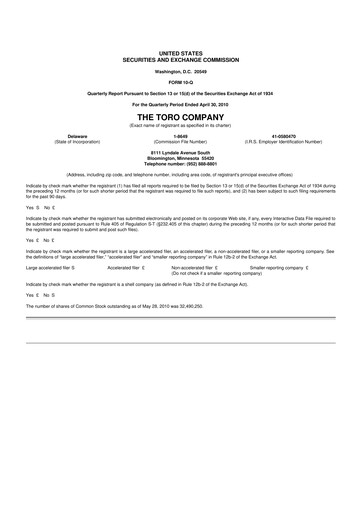 Thumbnail The Toro Company
 10-Q Quarterly Report FY 