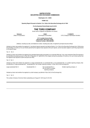 Thumbnail The Toro Company
 10-Q Quarterly Report FY2010 