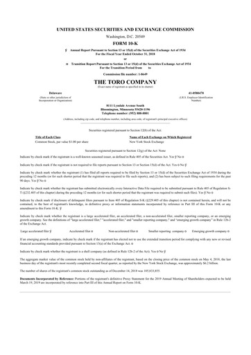 Thumbnail The Toro Company
 10-K Annual Report 2018