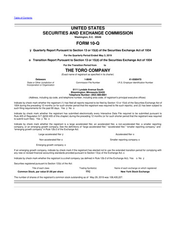 Thumbnail The Toro Company
 10-Q Quarterly Report FY2019 