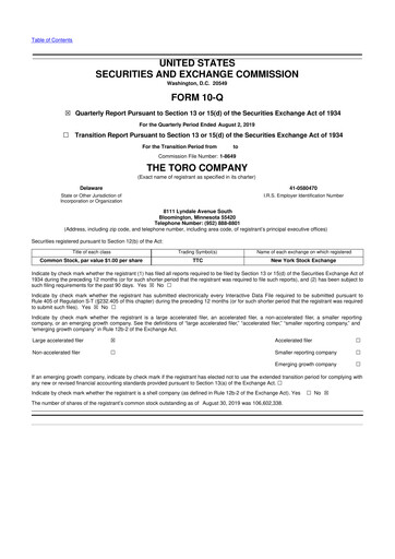 Thumbnail The Toro Company
 10-Q Quarterly Report FY2019 