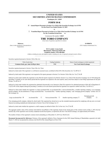 Thumbnail The Toro Company
 10-K Annual Report 2019