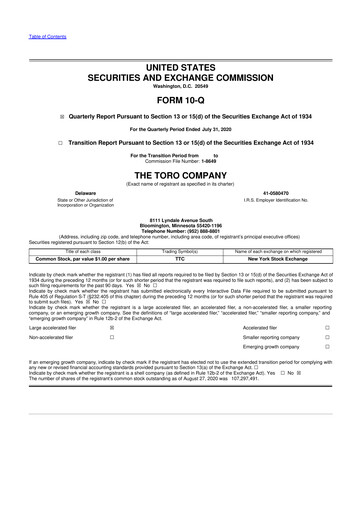 Thumbnail The Toro Company
 10-Q Quarterly Report FY2020 