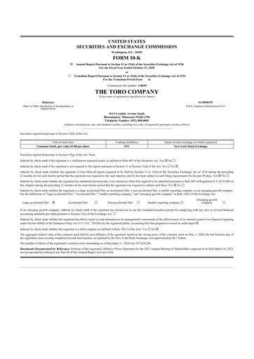 Thumbnail The Toro Company
 10-K Annual Report 2020