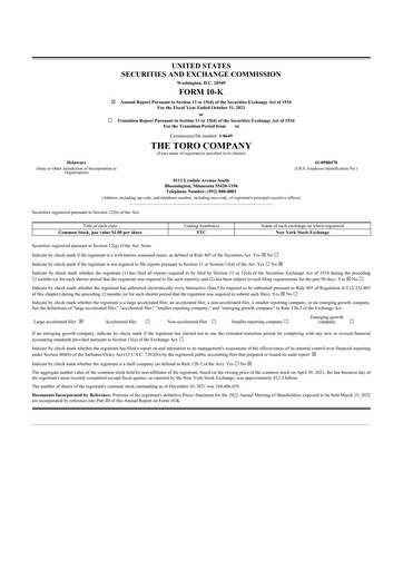 Thumbnail The Toro Company
 10-K Annual Report 2021