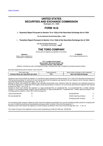 Miniature The Toro Company
 10-Q Rapport trimestriel 2026 