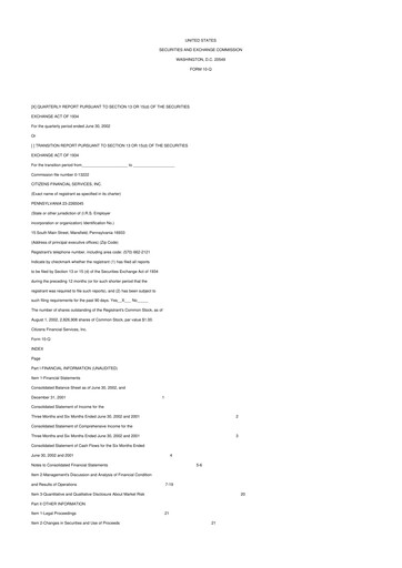 Vorschaubild Citizens Financial Services 10-Q Quartalsbericht  
