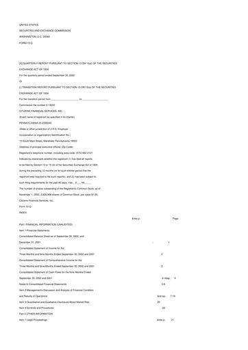 Vorschaubild Citizens Financial Services 10-Q Quartalsbericht  