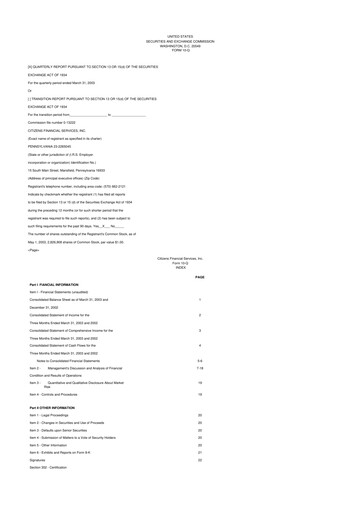 Vorschaubild Citizens Financial Services 10-Q Quartalsbericht  