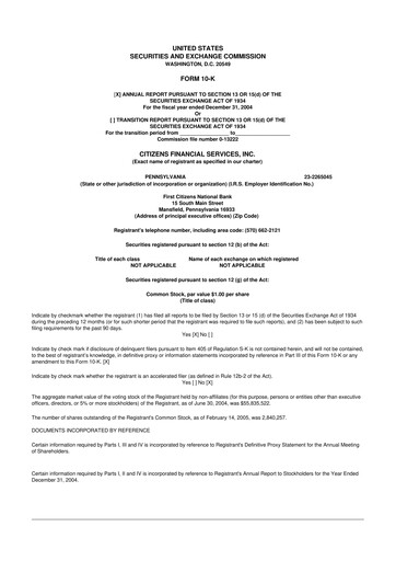 Vorschaubild Citizens Financial Services 10-K Jahresbericht 