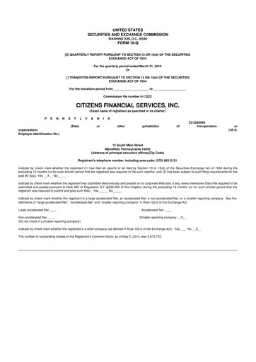 Vorschaubild Citizens Financial Services 10-Q Quartalsbericht  