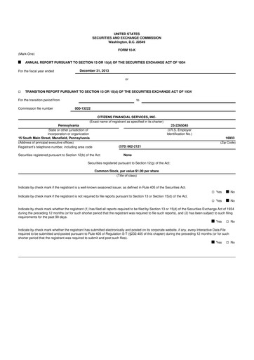 Vorschaubild Citizens Financial Services 10-K Jahresbericht 2013