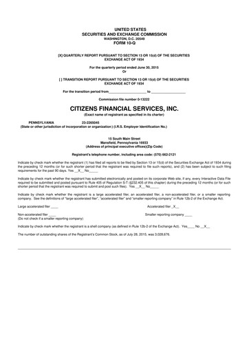 Vorschaubild Citizens Financial Services 10-Q Quartalsbericht 2015 