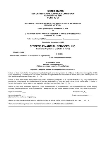 Vorschaubild Citizens Financial Services 10-Q Quartalsbericht 2016 