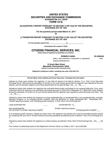 Vorschaubild Citizens Financial Services 10-Q Quartalsbericht 2017 