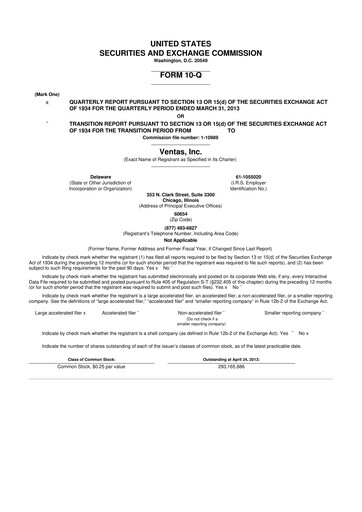 Thumbnail Ventas 10-Q Quarterly Report FY2013 