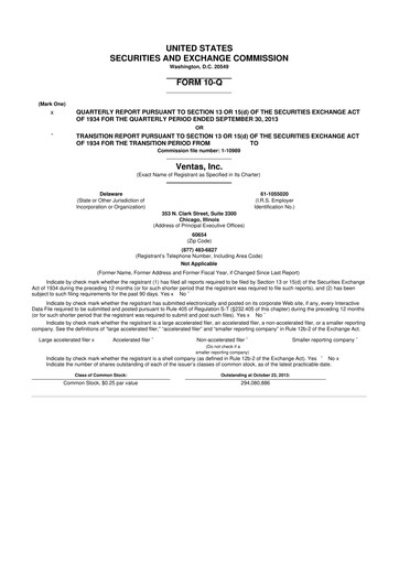 Thumbnail Ventas 10-Q Quarterly Report FY2013 