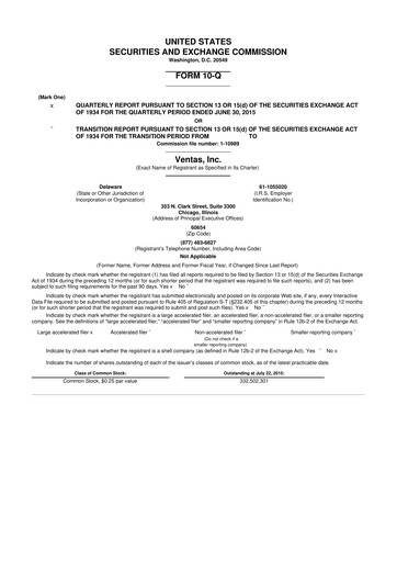 Thumbnail Ventas 10-Q Quarterly Report FY2015 