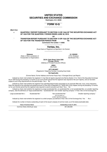 Thumbnail Ventas 10-Q Quarterly Report FY2016 