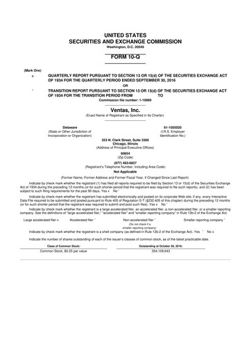 Thumbnail Ventas 10-Q Quarterly Report FY2016 