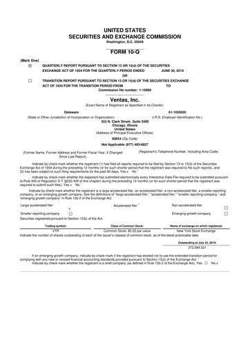 Thumbnail Ventas 10-Q Quarterly Report FY2019 