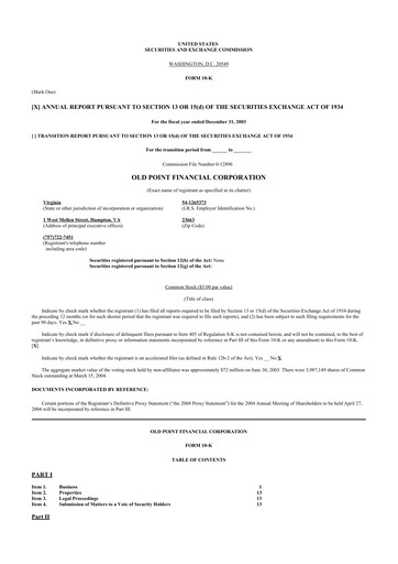 Thumbnail Old Point Financial 10-K Annual Report 