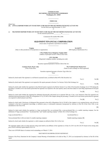 Thumbnail Old Point Financial 10-K Annual Report 2013