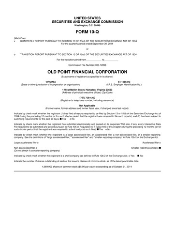 Thumbnail Old Point Financial 10-Q Quarterly Report FY2014 