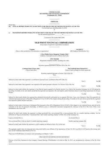 Thumbnail Old Point Financial 10-K Annual Report 2014
