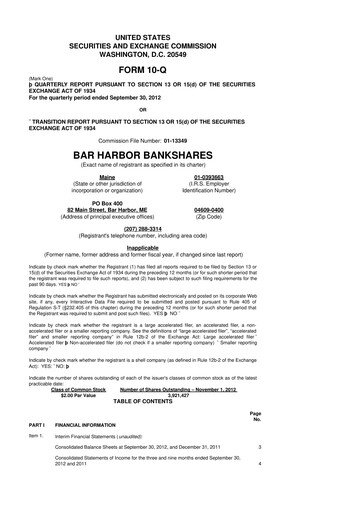 Vorschaubild Bar Harbor Bankshares

 10-Q Quartalsbericht 2012 