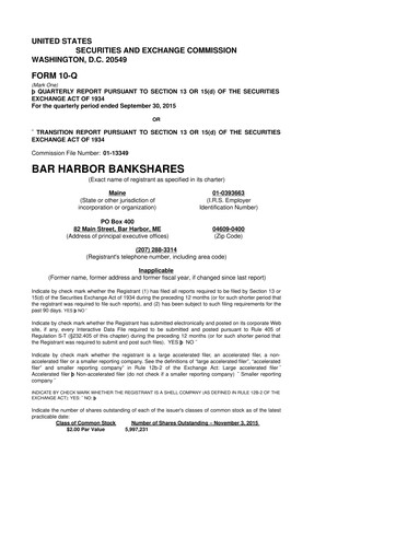 Vorschaubild Bar Harbor Bankshares

 10-Q Quartalsbericht 2015 