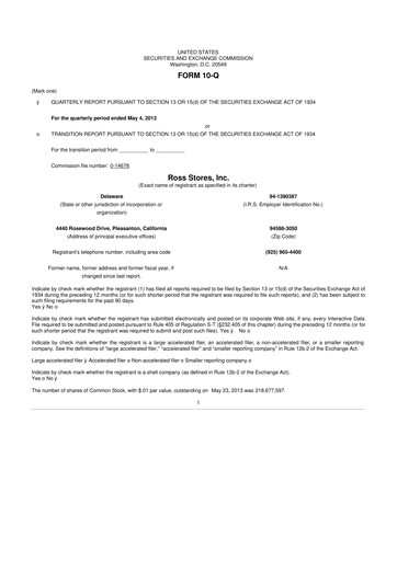 Vorschaubild Ross Stores 10-Q Quartalsbericht 2013 