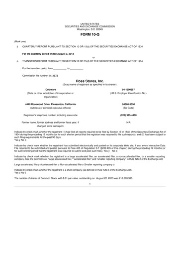 Vorschaubild Ross Stores 10-Q Quartalsbericht 2013 