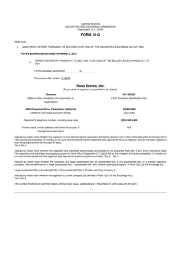 Vorschaubild Ross Stores 10-Q Quartalsbericht 2013 