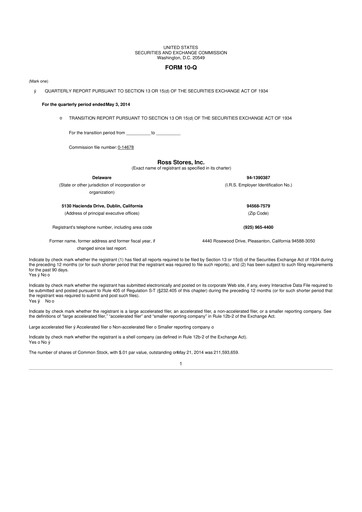 Vorschaubild Ross Stores 10-Q Quartalsbericht 2014 