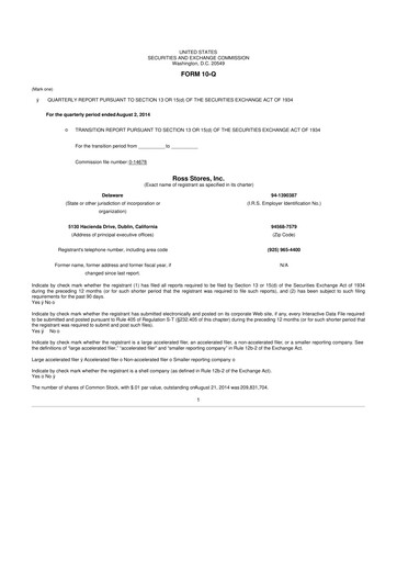Vorschaubild Ross Stores 10-Q Quartalsbericht 2014 