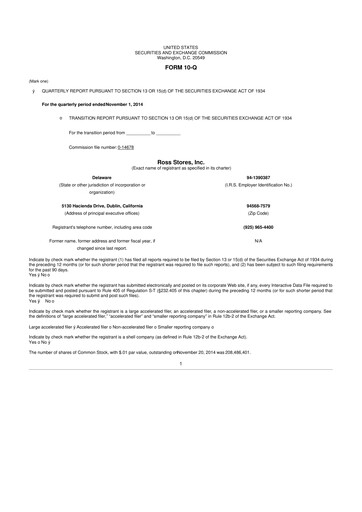 Vorschaubild Ross Stores 10-Q Quartalsbericht 2014 