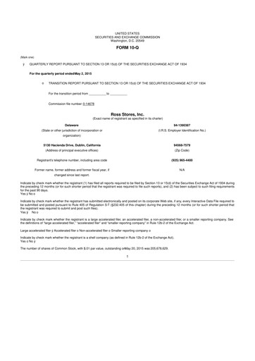 Vorschaubild Ross Stores 10-Q Quartalsbericht 2015 