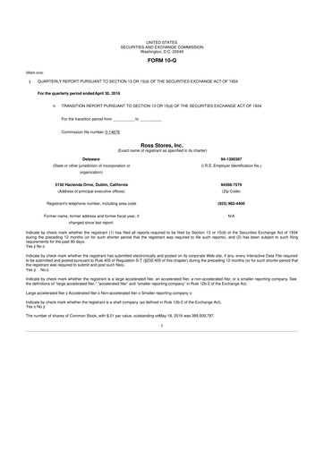 Vorschaubild Ross Stores 10-Q Quartalsbericht 2016 